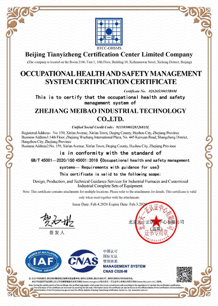 CHINA Zhejiang Meibao Industrial Technology Co.,Ltd certificaten